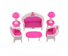 MXECO Nette Cartoon Prinzessin Kinder Spielzeug Traumhaus Puppe Vintage Sofa Stuhl Couch Schreibtisch Lampe Möbelset Zerlegt Weltweiter (Pink & Weiß)