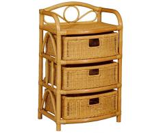 korb.outlet Regal aus echtem Rattan 3 Schübe Rattan-Kommode Badregal mit Schubladen aus Naturmaterial Rattanschrank Natur (Honig)