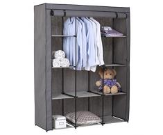 IDIMEX Stoffkleiderschrank Kellerregal Faltkleiderschrank Steven, mit 1 Kleiderstange und 9 Regalfächern, inkl. Schutzhülle in grau - 7 Verschiedene Aufbauvarianten