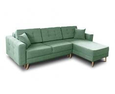 Ecksofa Porto - Sofa, Eckcouch, Couch mit Schlaffunktion und Bettkasten, L-Form, Schlafsofa mit Stoffbezug, Bettsofa, Skandinavisch Polstergarnitur (Grün (Soro 34))
