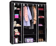 COSTWAY Kleiderschrank schwarz, Stoffschrank Faltschrank Textilschrank Campingschrank Stoffkleiderschrank Faltkleiderschrank mit Kleiderstange 175x153x45cm