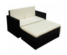 vidaXL Gartenmöbel 2-TLG. Poly Rattan Schwarz Lounge Sofa Sitzgruppe Gartenset
