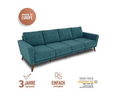 KAUTSCH Lotta Viersitzer Sofa für Wohnzimmer zerlegbar - Couch 4-sitzer - Polstersofa groß - B 260 cm - ohne Longchair - Petrol - Holzfüße Farbton Nussbaum