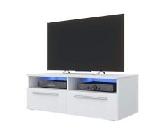 Selsey Siena - TV Lowboard / TV-Schrank Weiß Matt / Weiß Hochglanz, mit Blauer LED - Beleuchtung, 100 cm