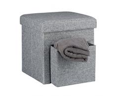Relaxdays Faltbarer Sitzhocker, Leinen, Aufbewahrungs-Fach, abnehmbarer Deckel, Sitzwürfel, stabil, bis 300 kg, HxBxT 38 x 38 x 38 cm, verschiedene Farben, grau