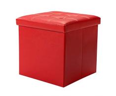 Mode nach Hause ZHILIAN® Quadratischer Stauraumhocker, Praktische Lederfußstütze, Gepolsterte Sofabank - Mit Deckel, Wohnzimmerschlafzimmer, Einzelner Stuhlstuhl - Faltbar (Farbe : Red)