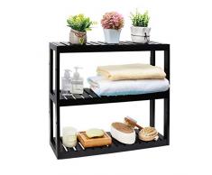 Bad Wandregal Hängeregal Badregal Küchenregal Schmal mit 3 Höhenverstellbar Ablage Holz, Wandschrank Hängeschrank Wandhalterung Bambus (Schwarz)