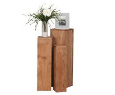 FineBuy Beistelltisch 3er Set Massivholz Akazie Wohnzimmertisch Design Säulen Landhausstil Türme Tisch quadratisch Holztisch Natur-Produkt braun Echt-Holz Unikat Türme 4 Stanbeine Anstelltische