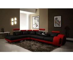 Designersofa Wohnlandschaft Ecksofa Berlin V - Freie Farbwahl Echtes italiensiches Rindsleder Schwarz / Rot - Echtleder 225x310cm