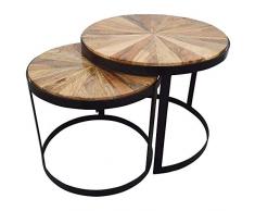 Indoortrend.com Beistelltisch runder Couchtisch 2er Set - Wohnzimmertisch in braun - moderner Satztisch aus massiv Holz - Beistelltische mit 55 cm und 45 cm Durchmesser - Tisch Gestell Metall Schwarz