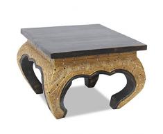 Opiumtisch Blumenhocker Beistelltisch Nachtisch Opiumhocker 35 x 35 cm Eckig Akazien Holz Schwarz Gold Antik