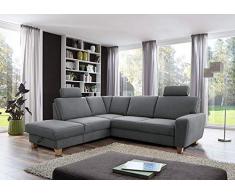Cavadore Ecksofa Wisconsin mit Federkern / Sofagarnitur mit 2 Kopfstützen / Landhausstil / Holzfüße in Buche / Mikrofaser / Größe: 248 x 88 x 215 cm (BxHxT) / Farbe: Grau