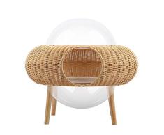 ZWW Weide Katzenbett, Transparentes Acrylkuppel Erhöhtes Katzenhaus Rattan Moderne Katze Möbel Sofa Korb-Innen/Außen
