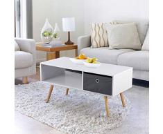 Greensen Couchtisch mit Schublade Weiß Wohnzimmertisch Holz Beistelltisch mit Stauraum Sofatisch Moderner Kaffeetisch Rechteckiger Mitteltisch für Wohnzimmer Schlafzimmer 90.3 x 48 x 48 cm