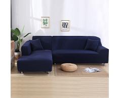 ele ELEOPTION Sofa Überwürfe elastische Stretch Sofa Bezug 2er Set 3 Sitzer für L Form Sofa inkl. 2 Stücke Kissenbezug (Dunkelblau)