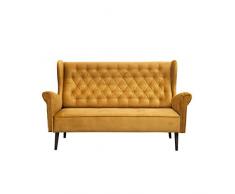 MOEBLO Ohrensofa 3 Sitzer Sofa Couch Garnitur Stoff Samt (Velour) Glamour Wohnlandschaft Chesterfield - Velo (Gold, 3-Sitzer)