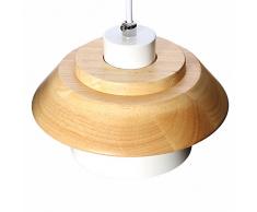 Wohnzimmer Pendelleuchte Hängeleuchte Pendellampe Deckenleuchte Beleuchtung 1X E27 Fassung, Naturholz Oben und Weiß Metall Oberfläche (Type B)