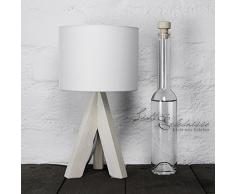 Bauhaus Stil Tischleuchte mit Holzfuß und weißem Stoffschirm E14 mit Kabelschalter Nachttischlampe Nachtleuchte für Schlafzimmer Wohnzimmer Leselicht