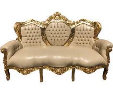 Casa Padrino Barock 3er Sofa King Creme Lederoptik/Gold - Wohnzimmer Couch Möbel Lounge