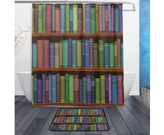AdaCrazy Bibliotheksregale mit Alten Büchern Hintergrundmuster Duschvorhang-Set 3D-Druck Wasserdicht beschichtetes Bad Polyestergewebe mit 12 Haken 71 Zoll Indoor-Bodenmatte 60x40cm