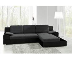 Ecksofa Aldo mit Glasregal, Couchgarnitur mit Bettfunktion und Bettkasten, Sofagarnitur, Couch mit Schlaffunktion, Big Sofa (Schwarz + Graphit (Soft 011 + Inari 94), Ecksofa Rechts)