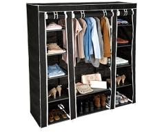 TecTake Kleiderschrank Stoffschrank Garderobe Faltschrank mit Kleiderstange & 12 Fächern | 150 x 175 x 45 cm | -Diverse Farben- (Schwarz | Nr. 402528)