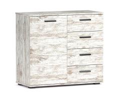 Kommode Sideboard Schrank Chicago Shabby Chic, mit Tür und 4 Schubladen, Vintage Look Highboard