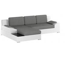 Ecksofa Aldo mit Glasregal, Couchgarnitur mit Bettfunktion und Bettkasten, Sofagarnitur, Couch mit Schlaffunktion, Big Sofa (Weiß + Grau (Soft 017 + Inari 91), Ecksofa Links)