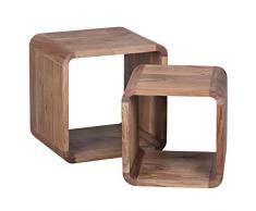 FineBuy 2er Set Satztisch Massivholz Design Couchtisch Akazie 2 Tische | Würfelregal-Set Braun | Wohnzimmertisch Massiv | Beistelltische Holz Landhaus Stil | Holztisch Wohnzimmer |