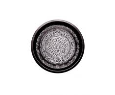 Orientalisches rundes Tablett aus Metall Fayek 40cm groß Schwarz Weiß | Marokkanisches Vintage Teetablett | Orient Serviertablett Rund Rutschfest | Orientalische Dekoration auf dem gedeckten Tisch