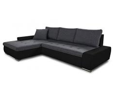 Ecksofa mit Schlaffunktion Faris - Couch mit Bettkasten, Big Sofa, Sofagarnitur, Couchgarniitur, Polsterecke, Bett (Schwarz + Graphit (Madryt 1100 + Inari 94), Ecksofa Links)