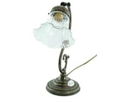 Lampe Messing brüniert Tischleuchte, Nachttisch, Kommode, Lampen Glas Jugendstil S20. Abmessungen: Höhe 32 cm, Durchmesser vetro14 cm, Durchmesser Base 13 cm. Lampenfassung Edison E14 Sockel klein.Die Abmessungen sind inklusive des Glas.