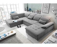 lifestyle4living Wohnlandschaft in grauem Microfaserstoff, Sofa mit Schlaffunktion und Bettkasten, Pflegeleichte Schlafcouch inkl. Nierenkissen.