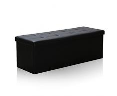 WIS Sitzhocker Faltbar Schwarz Sitzwürfel Kunstleder Faltbox Deckel Abnehmbar Fußauflage Sitzbox Polsterhocker für Wohnzimmer Arbeitszimmer Spielzeugkiste 110 * 38 * 38cm