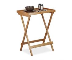 Relaxdays Tabletttisch Bambus H x B x T: ca. 66 x 50 x 38,5 cm Beistelltisch mit Tablett für Frühstück, Klapptisch als Serviertisch, Serviertablett, natur