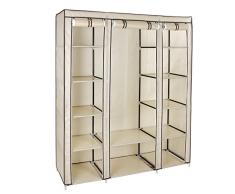 SONGMICS Kleiderschrank, XXL Faltschrank, Stoffschrank mit Kleiderstange und 3 hochrollbaren Türen, Campingschrank, 175 x 150 x 45 cm, beige LSF03M