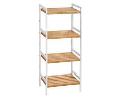 SONGMICS Bambus Regal, Küchenregal, Badregal, Bücherregal, Standregal mit 4 Ablagen, 45 x 31,5 x 110 cm ideal für Bad, Küche, Wohnzimmer, Schlafzimmer, Balkon, Natur Weiß BCB74WN