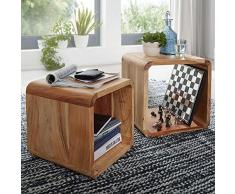 KADIMA DESIGN Design modern 2er Set Satztisch AHOB Massivholz Design Couchtisch Akazie 2 Tische Würfelregal-Set Braun im Landhaus Stil