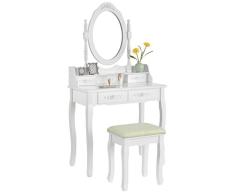 ArtLife Schminktisch Mira | Frisiertisch mit Spiegel, Hocker & 4 Schubladen | weiß | Landhausstil | MDF Holz | Mädchen Kinder Kosmetiktisch Kommode