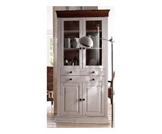 möbelando Vitrine Standschrank Holzvitrine Vitrinenschrank Standvitrine Schrank Boston I Weiß/Kolonial