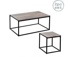 Harbour Housewares Couchtisch & Beistelltisch - Industrial-Look - helles Holz/Stahlrahmen - 2er-Set