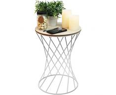 Beistelltisch rund 35xH49cm, weißes Metallgestell mit Holzplatte - Couchtisch Wohnzimmertisch Blumentisch Loungetisch