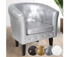 Chesterfield Sessel - aus Holz und Kunstleder, mit Kupfernieten und Rautenmuster, Farbwahl, 1er oder 2er Set - Loungesessel, Clubsessel, Armsessel, Cocktailsessel, Wohnzimmer Möbel (Silber, 1er)