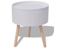 Festnight- Beistelltisch mit Serviertablett Wohnzimmertisch Seitentisch Couchtische Rund 39,5x44,5 cm Weiß