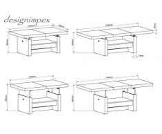 Design Couchtisch H-111 Schwarz Hochglanz Highgloss höhenverstellbar ausziehbar Tisch