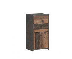 FORTE Kommode mit 1 Tür und 2 Schubkästen in trendiger Farbkombination Old-Wood Vintage kombiniert mit Betonoptik, 40,3 cm x 77,5 cm x 29,6 cm