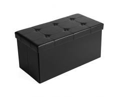 SONGMICS Sitzhocker Sitzbank mit Stauraum faltbar 2-Sitzer belastbar bis 300 kg Kunstleder Schwarz, 76 x 38 x 38 cm, LSF105