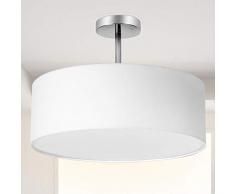 Deckenleuchte, Stoff Deckenlampe, Weiß Rund Pendelleuchte für Wohnzimmer Schlafzimmer Küche Esszimmer, Durchmesser 45cm, Chrom matt, Warmweiss 3-flammig E27