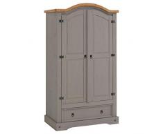 Kleiderschrank Ramon Garderobenschrank Mexiko Möbel Kiefer massiv,grau/gebeizt,gewachst, 2 Türen und 1 Schublade
