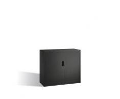 CP Rollladenschrank mit Horizontal-Jalousie - HxBxT 1030 x 1200 x 420 mm, 2 Fachböden, 2,5 Ordnerhöhen schwarzgrau - Aktenschrank Beistellschrank Büroschrank Schrank Sideboard Hängeregistratur Mehrzweckschrank Stahlbüroschrank